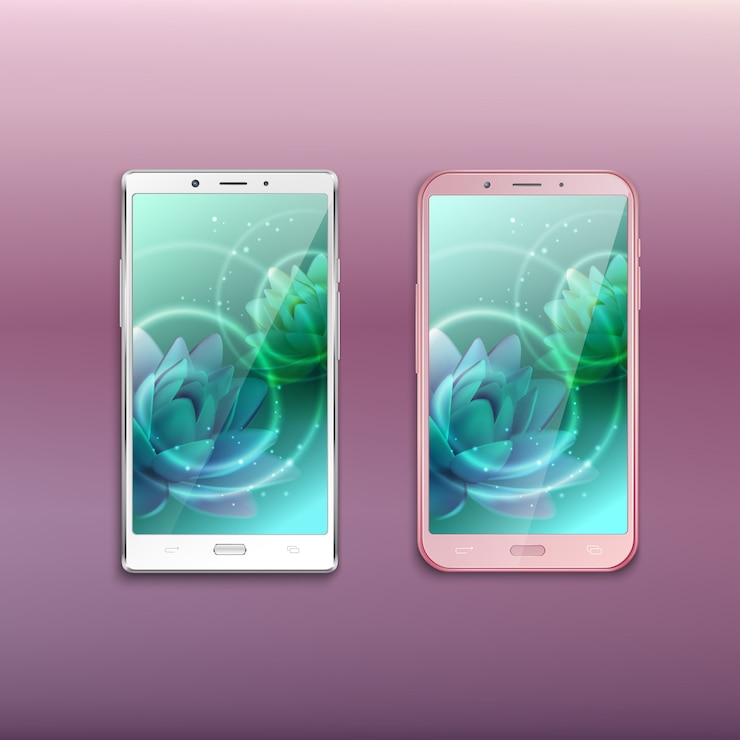 Free Vector two last generation all screen phones with lotus image