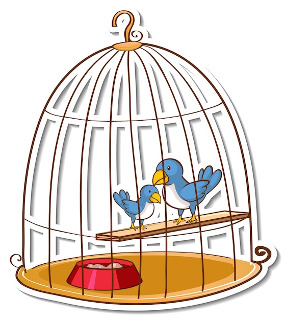 Free vector two little birds in a cage sticker