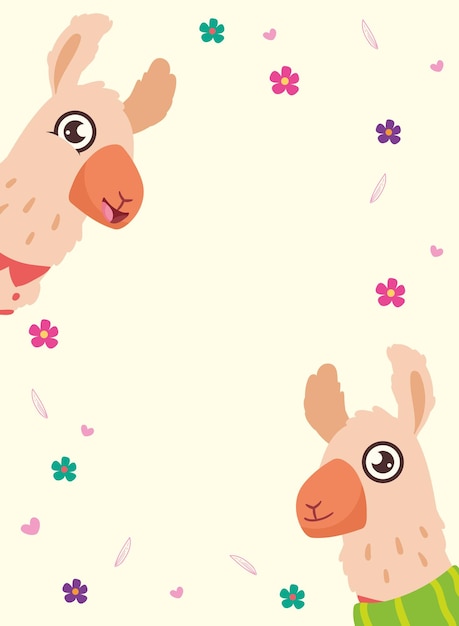 Free vector two llamas and flowers