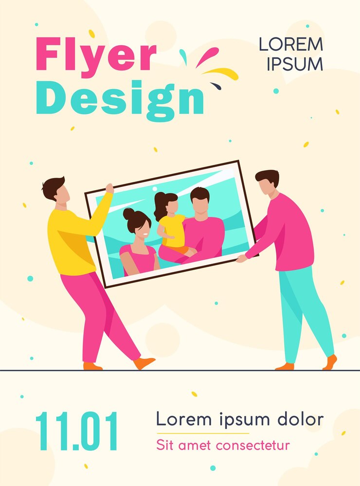 Free Vector two men carrying big family picture flyer template
