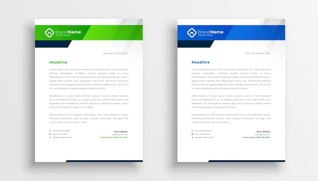 無料ベクター ビジネスアイデンティティのための2つのモダンなレターヘッドテンプレートデザイン