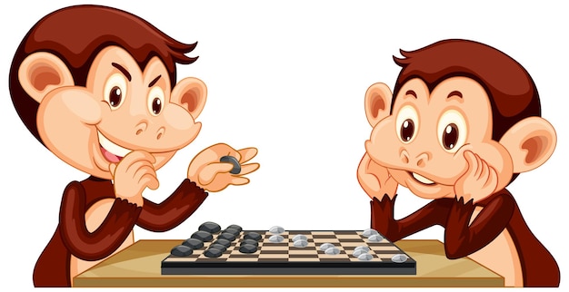 Free vector two monkeys playing chess together on white background