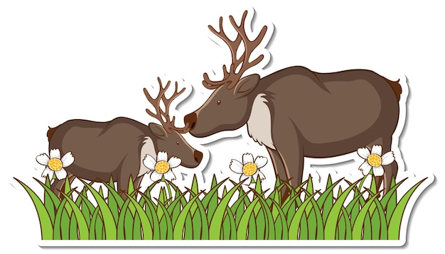 Два лося, стоящие в траве, наклейка