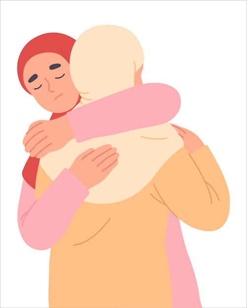 Free vector two muslim women hugging to support each other