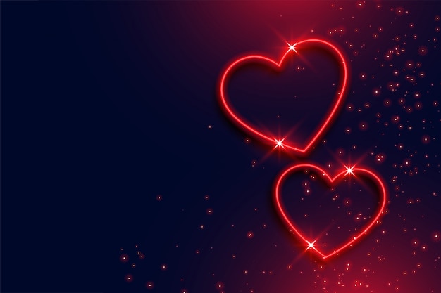 Free vector two neon red hearts background with text space