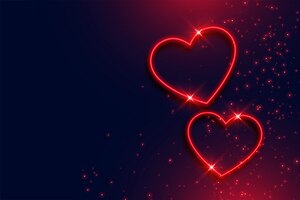 Free vector two neon red hearts background with text space
