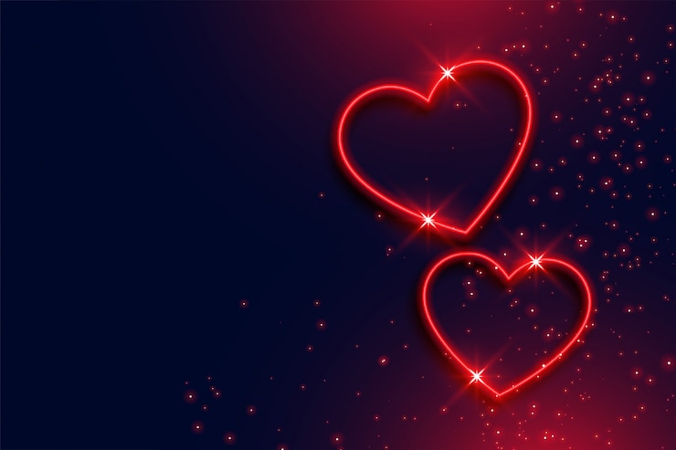 Free Vector two neon red hearts background with text space