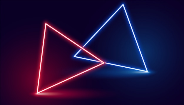 Two neon triangle in red and blue colors