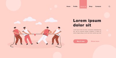 Free vector two office teams of people pulling rope landing page in flat style