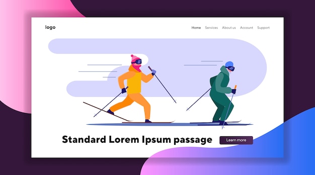 Free vector two people skiing fast in row
