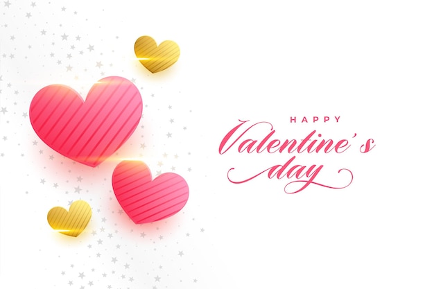 두 개의 분홍색과 황금색 하트 아름다운 발렌타인 데이 인사말 카드