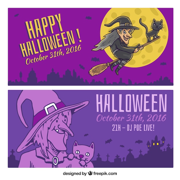 Free vector two purple banners for halloween