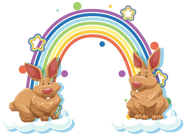 Two rabbits cartoon character with rainbow