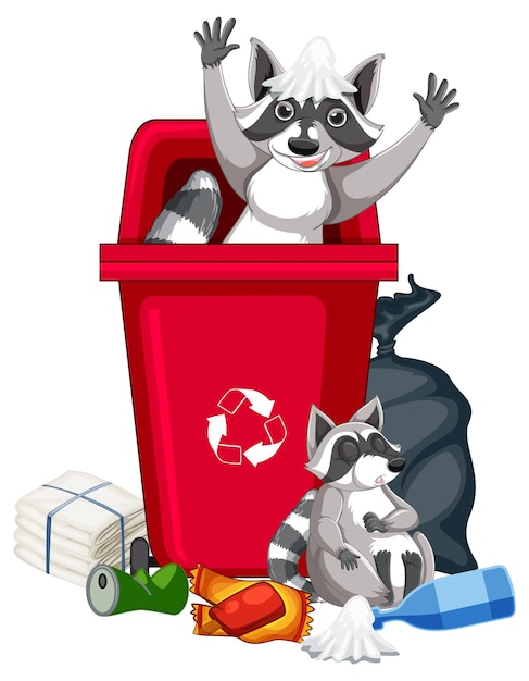 Two raccoons in the trashcan