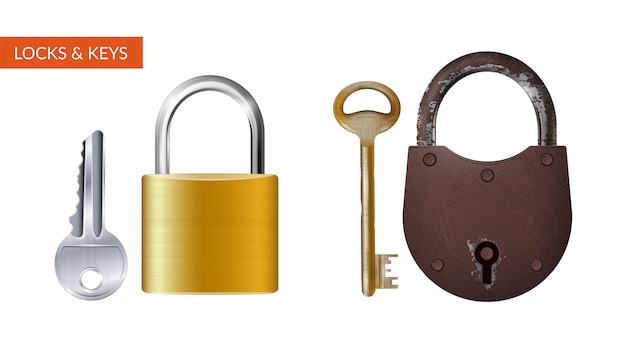 안전 및 보안 보호를위한 열쇠가 달린 자물쇠의 두 가지 현실적인 키트 격리
