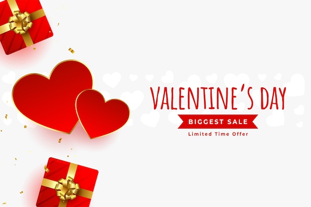 Free vector two red hearts with gift boxes valentines day sale banner