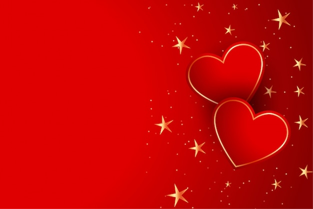 Free vector two red hearts with golden stars background