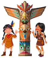 Free vector two red indians and totem pole