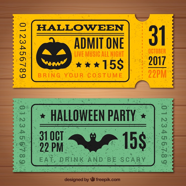 Free Vector two retro halloween tickets