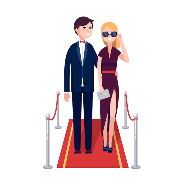 Free Vector two rich celebrities walking on a red carpet