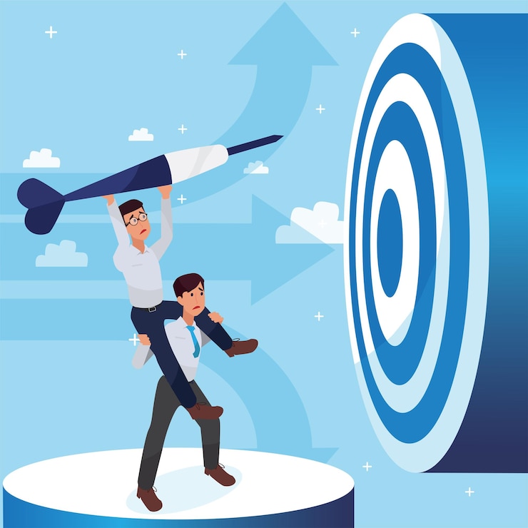 Free Vector two sad   corporate man trying to achive success, leadership success and career progress concept, flat   illustration, business man.