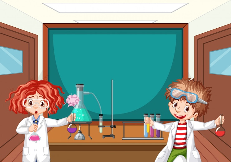 Free Vector two science students working in lab at school