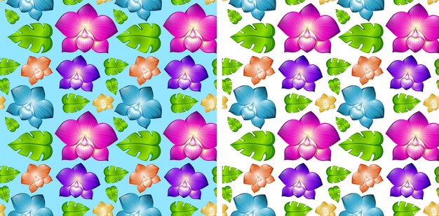 Two seamless backgrounds with colorful flowers