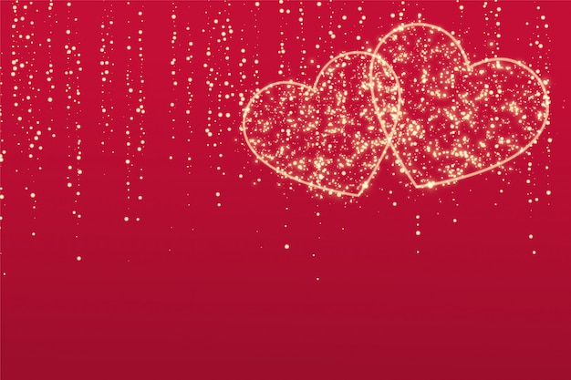 Two sparkle love hearts on red background