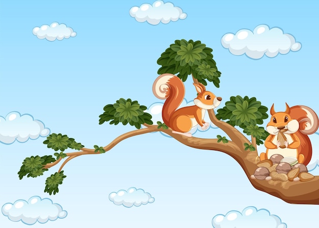 Two squirrels on the branch