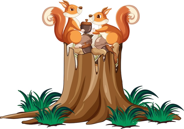 Free Vector two squirrels and nuts in garden