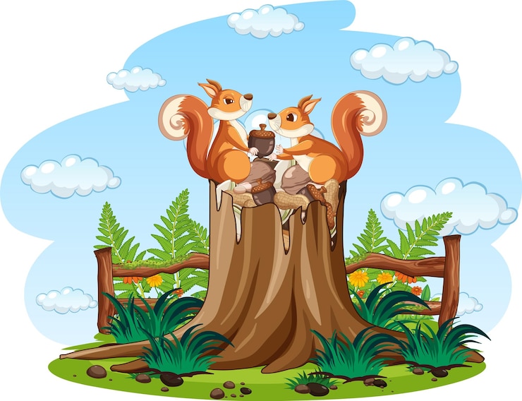 Free Vector two squirrels with nuts in the park