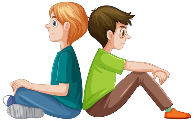 Free vector two teenage boys sitting back to back