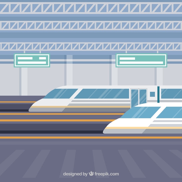 Two trains in the platform background