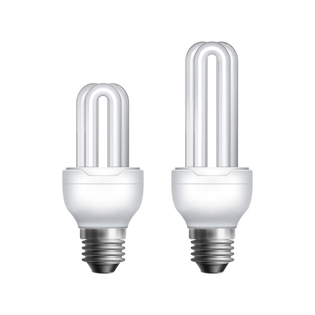 Two vector compact fluorescent energy saving lamps on white background