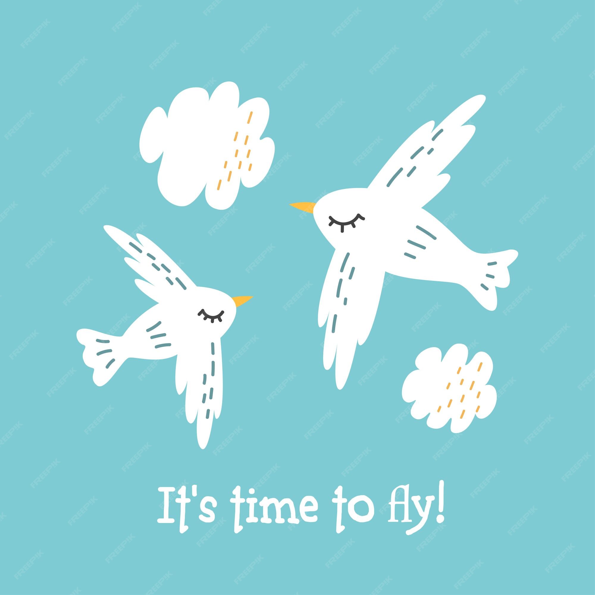 Premium Vector | Two white birds fly in the sky