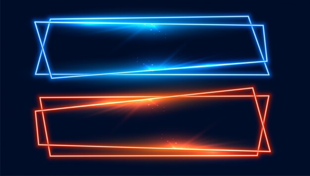 Two wide neon frames banner in blue and orange color