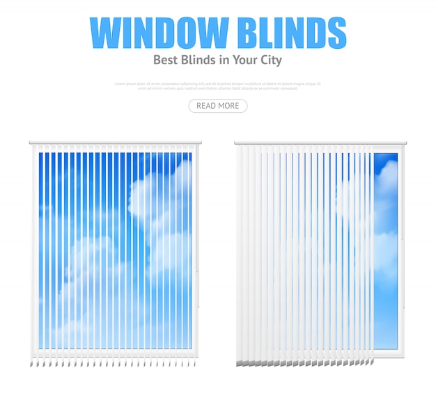 Free vector two windows with blinds overlooking cloudy sky