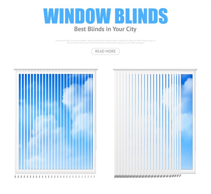 Free Vector two windows with blinds overlooking cloudy sky
