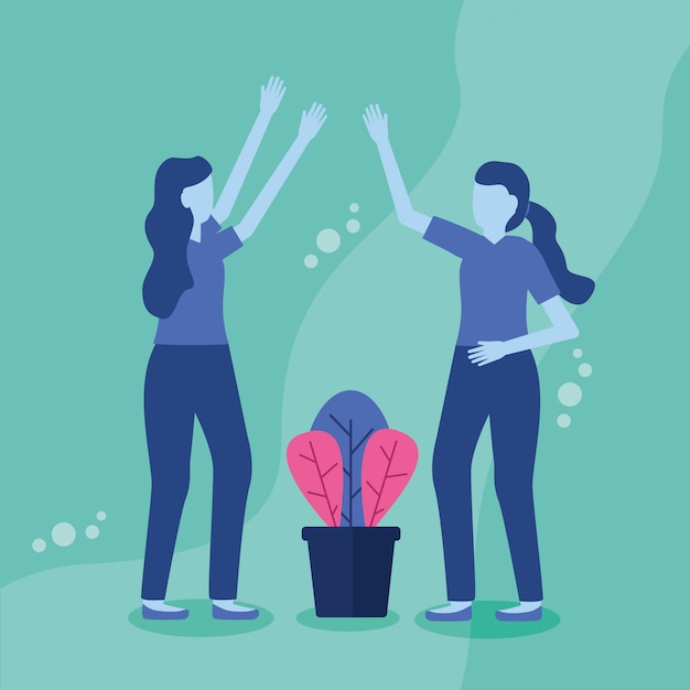 Free vector two woman with potted plant