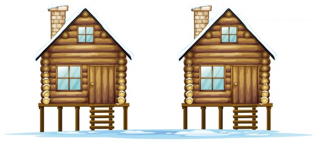 Free vector two wooden cabins on the field