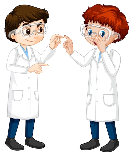 Two young scientist talking each other