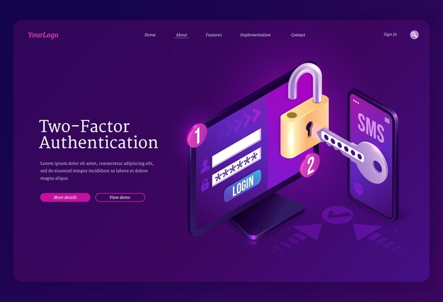 Изометрическая целевая страница с двухфакторной аутентификацией