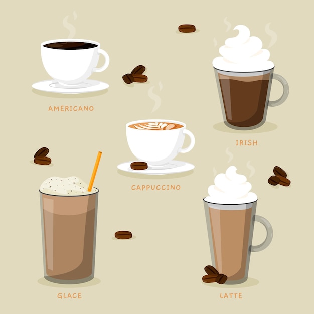 Types of delicious coffee and ice coffee