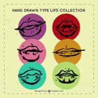 Free vector types of hand drawn lips inside colored circles