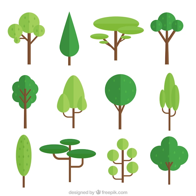 Free vector types of trees in flat design