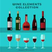 Free vector types of wine bottles with glasses in flat design