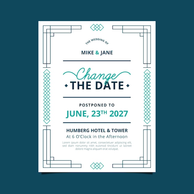 Typographic design postponed wedding card