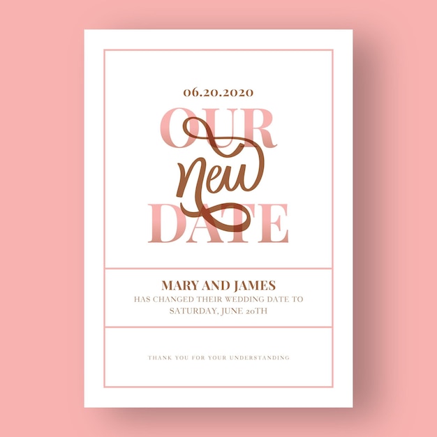 Free vector typographic postponed wedding card