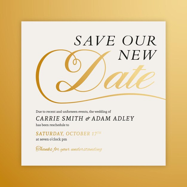 Free vector typographic postponed wedding card