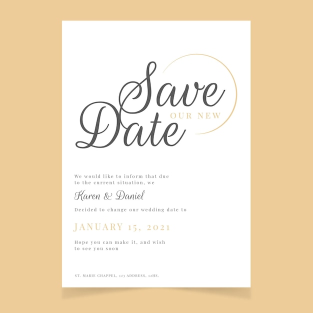 Typographic postponed wedding card